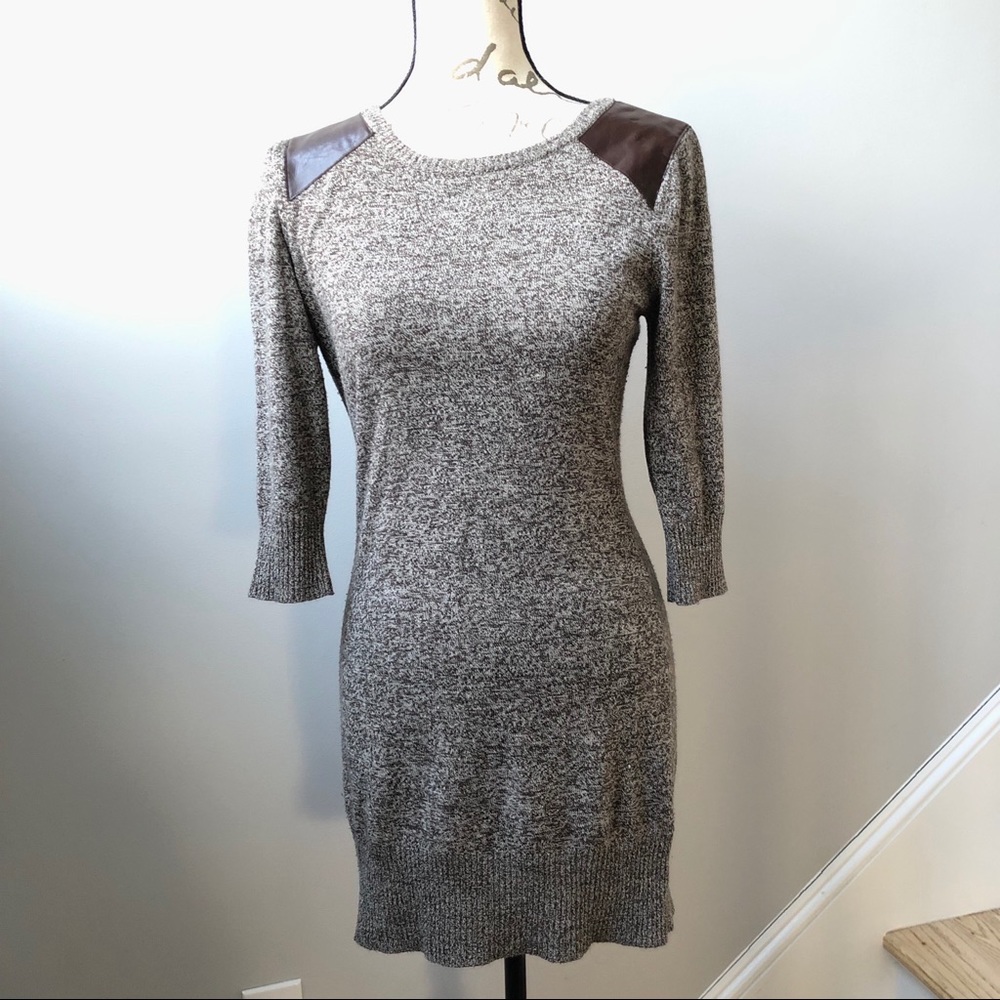 BCX | Long Sweater Dress Faux Leather Shoulder M